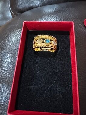 Gold-Tone Blue Accent Women's Statement Ring
